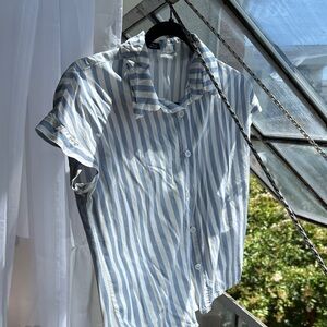 Light Blue and White Striped Casual Shirt